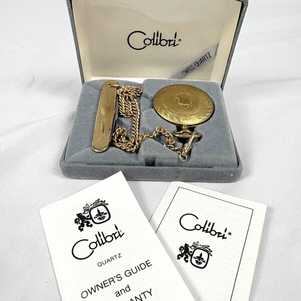 Colibri Swiss Gold Tone Pocket Watch w/ Chain & Pocket Knife