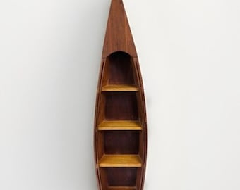 Vintage Boat Canoe Wood Bookshelf 4 Shelves 46" x 12" Wall Hang Free Standing