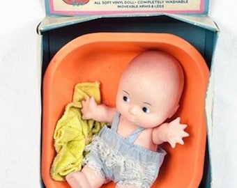 Vintage 1984 Tub-a-Tot Soft Vinyl Baby Doll Bath Time in Original Box