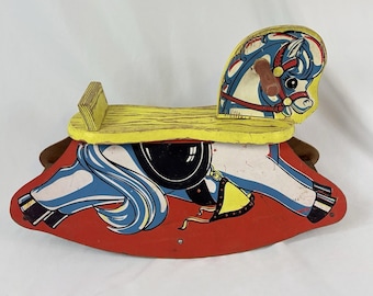 Vintage Cass Toy Colorful Painted Wooden Rocking Horse