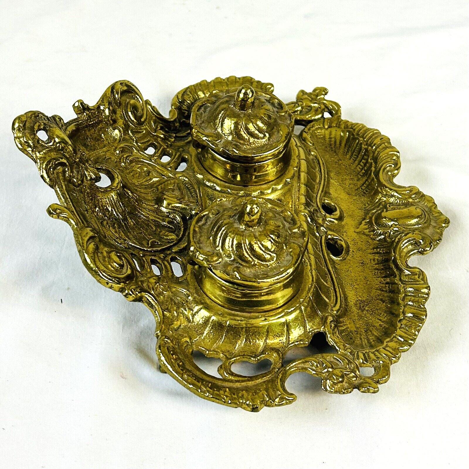 Antique Wooden Inkwell with Brass Handle main image 0