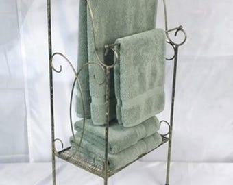 Vtg Gold Metal Wire Tiered Shelf Towel Rack Mid Century MCM Bathroom Storage