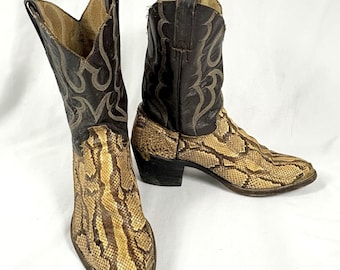 Vtg Women's Genuine Python Snakeskin Cowboy Boots Modified Cut Down Sz 9.5 D