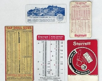 Vintage Machinist Reference Card Charts Lot Starrett Brown & Sharpe Greenfield