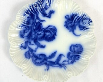 Antique W & E Corn Ceramic Porcelain Flow Blue York Plate England 9”
