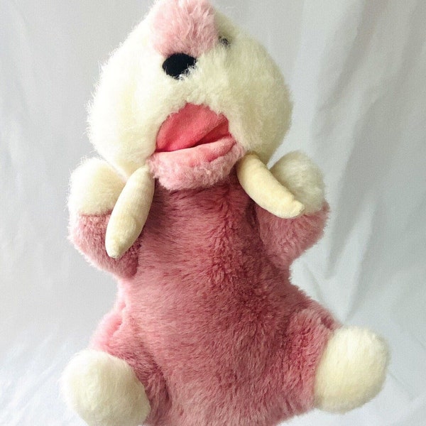 Vtg 1986 Gund Walrus Mooky Pink White Plush Stuffed Animal Hand Puppet