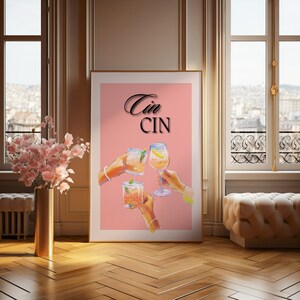 Trendy Bar Cart Print, Cin Cin Poster, Retro Cocktail Poster, Bar Cart Wall Art, Bar Art Drinks Printable Wall Decor, Cheers Poster,