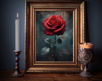 Gothic Rose Wall Art, Academia Floral Print, Dark Cottagecore Artwork, Gothic Still Life, Moody Vintage Painting, Dark Illustration Print