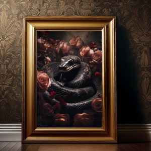 Vintage Gothic Snake Print, Dark Academia, Aesthetic Snake Painting, Cottagecore  Serpent Wall Art, Snake And Rose Print, Gothic Room Decor