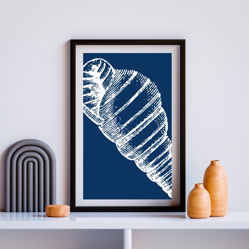 Ocean Shell Sea Theme Posters. Navy Blue Vintage Art Decor