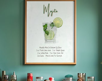 Mojito Cocktail Print, Bar Cart Print, Cocktail Poster, Bar Cart Wall Decor, Trendy Cocktail Art, Bar Cart Art, Cocktail Art Print, Bar Art