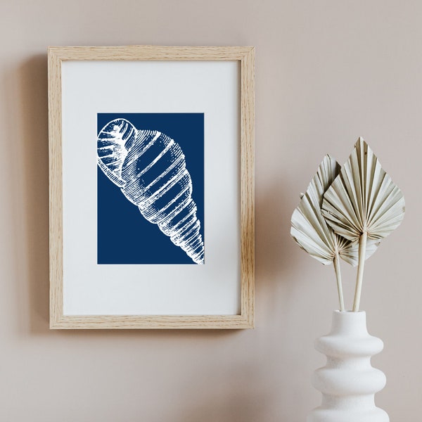 Beach Wall Art, Costal Art, Navy Blue Prints, Ocean Theme Wall Art, Sea Shell Art, Coastal Home Decor, Instant Download