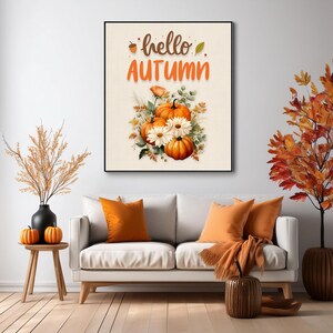 Hello Autumn Printable, Pumpkin Wall Art, Rustic Fall Wall Decor, Farmhouse Style Autumn Print, Fall Quotes Print, Artwork Prints For Fall