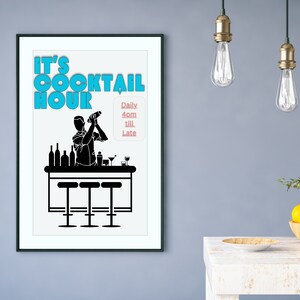 Cocktail Poster, Bar Cart Print, Cocktail Hour Print, Retro Cocktail Print, Vintage Liquor Poster, Cocktail Printable, Bar Cart Art