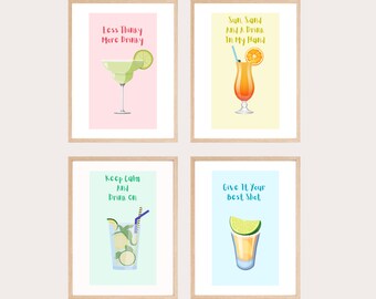 Bar Art Prints Bundle, Modern Cocktail Posters, Trendy Cocktail Prints Set Of 4, Alcohol Printable Wall Art, Bar Decor Digital Download