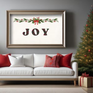Impresión navideña de granja, decoración de pared de moda para las fiestas, impresión digital navideña de Joy, arte de pared imprimible de Joy, arte de pared navideño, arte de temporada