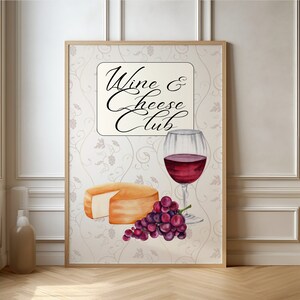 Wine And Cheese Club Print, Vintage Wine Poster, Bar Cart Art Print, Wine Wall Poster, Wine illustration, Wine Lover Art Print, Cocktail Art