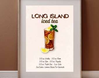 Long Island Iced Tea Print, Cocktail Poster, Trendy Cocktail Art, Bar Cart Wall Decor, Bar Cart Art, Cocktail Art Print, Cocktail Printable