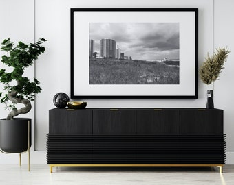 Impresión de arte de playa de moda, arte costero en blanco y negro, arte de fotografía de playa, descarga instantánea, arte de pared imprimible de casa de playa