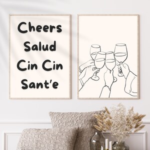 Cheers Print, Cin Cin Salud Print, Retro Wine poster, Trendy Bar Cart Art, Drink Wall Art, Cocktail Poster, Bar Cart Decor, Printable Art