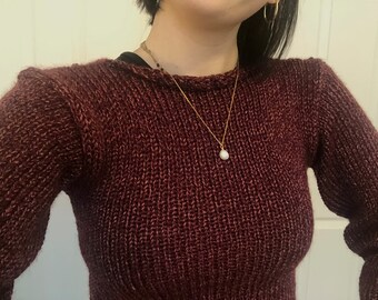 Ruby-red knit long sleeve top