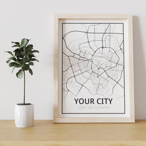 Mapa de ciudad / Mapa personalizado / Cuadro de mapa / Mapa de ciudad / Cuadro en blanco y negro / Cuadro de ciudad / Regalo de aniversario