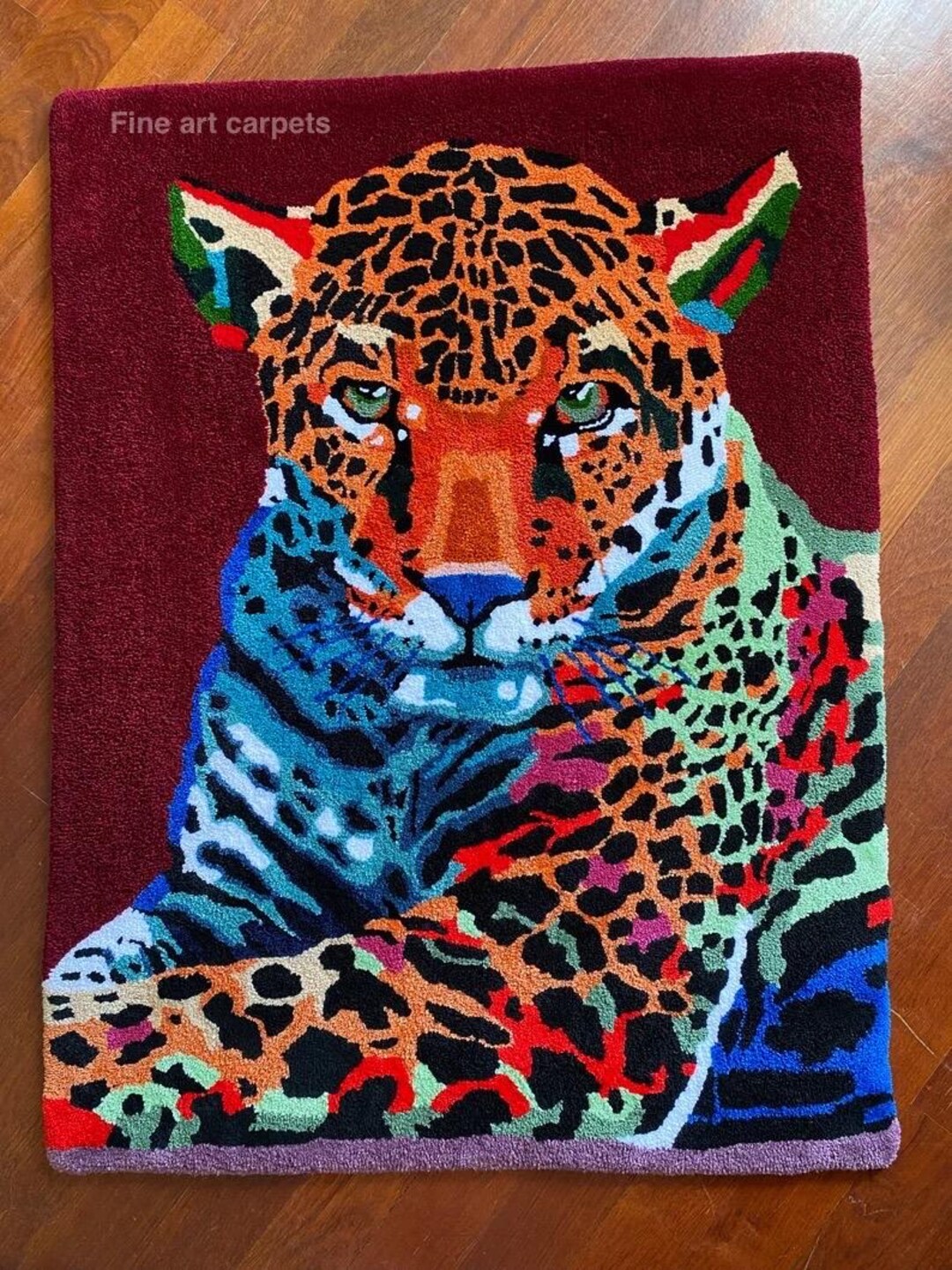 Red Animal Rug Hand Tufted Wool Leopard Rug, Colorful Jaguar Animal Area Rug, Modern ...