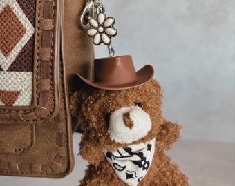 Western Cowboy Bear Plush Keychain – Western Bag Charm, Mini Rodeo Purse Accessory
