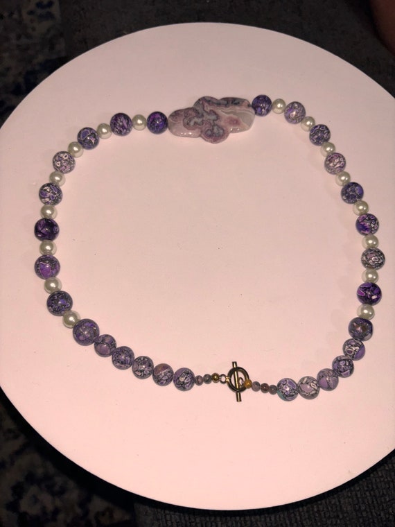 Purple Mosaic Magnesite & Pearl Necklace - image 2