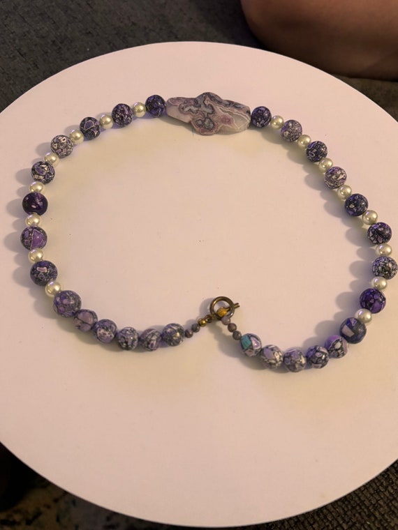 Purple Mosaic Magnesite & Pearl Necklace - image 5