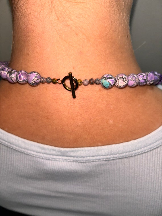 Purple Mosaic Magnesite & Pearl Necklace - image 7