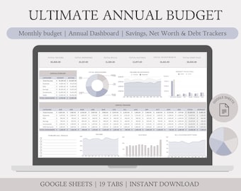 Annual Budget Spreadsheet | Google Sheets, Finance Planner (Digital)