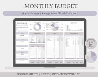 Monthly Budget Spreadsheet | Google Sheets Finance Planner (Digital)
