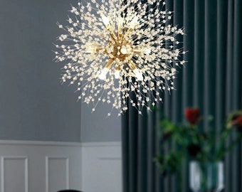 Dandelion Pendant Light - Modern Snow Flakes Hanging Lights - Firework Sputnik LED Chandelier - Glass Lighting Fixture - Home Decor