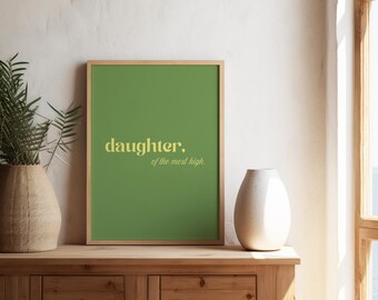 Hija del Altísimo - Arte mural / Decoración del hogar inspirada en las Escrituras / Arte minimalista de fe / Decoración bíblica moderna / Impresión espiritual