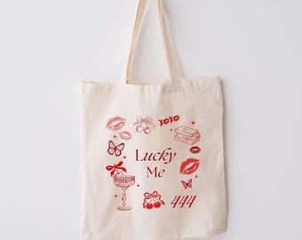 Bolso retro Cherry Kiss, bolso tote personalizado para amantes de los libros, imprescindible para los amantes de los libros