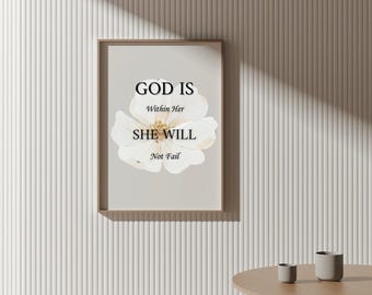 Dios está dentro de ella Ella no fallará Decoración / Arte imprimible de las Escrituras / Decoración bíblica moderna para el hogar / Afirmaciones fieles