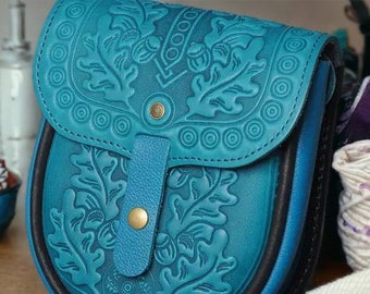 Dames leren tas handtas ruime tas etnische turquoise kleur tas lederen schoudertas schooltas tas kleine portemonnee lederen mini portemonnee