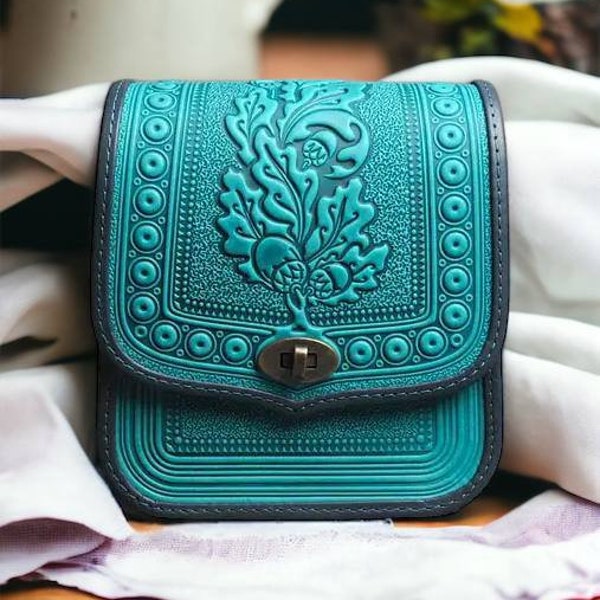 Leather Boho Bag Handbag Capacious Bag Ethnic Turquoise Color Bag Leather Shoulder Bag Vintage Bag Leather Satchel Bag Genuine Leather