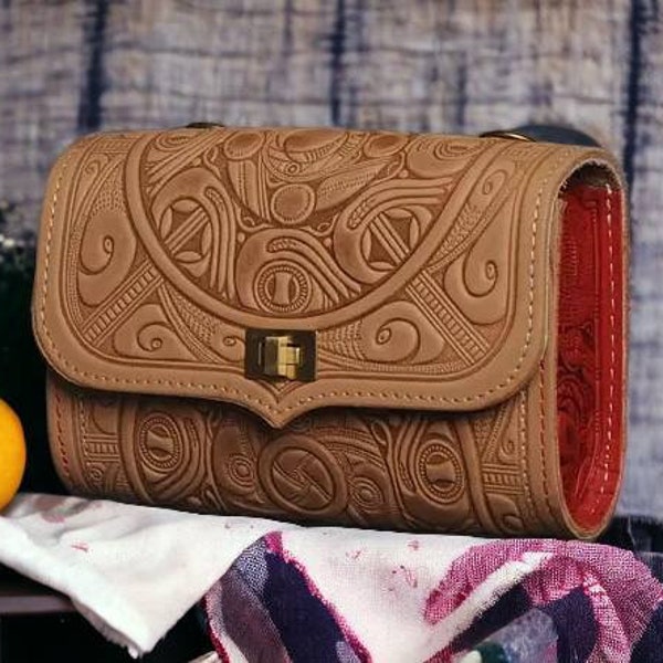 Clutch Bag on the Shoulder/Belt Abstract Print Bag Handbag Capacious Bag Ethnic Leather Shoulder Satchel Red Brown Color Purse Casual Bag