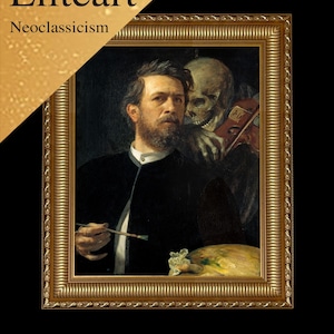 ELITEART-Self-Portrait with Death Playing the Fiddle by Arnold Böcklin Oil Painting Reproduction Giclee Wall Art Canvas Prints Framed