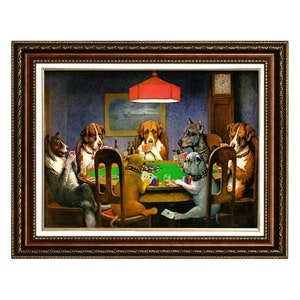 ELITEART-Dogs Playing Poker by Cassius Marcellus Coolidge Oil Painting Reproduction Giclee Wall Art Canvas Prints Framed