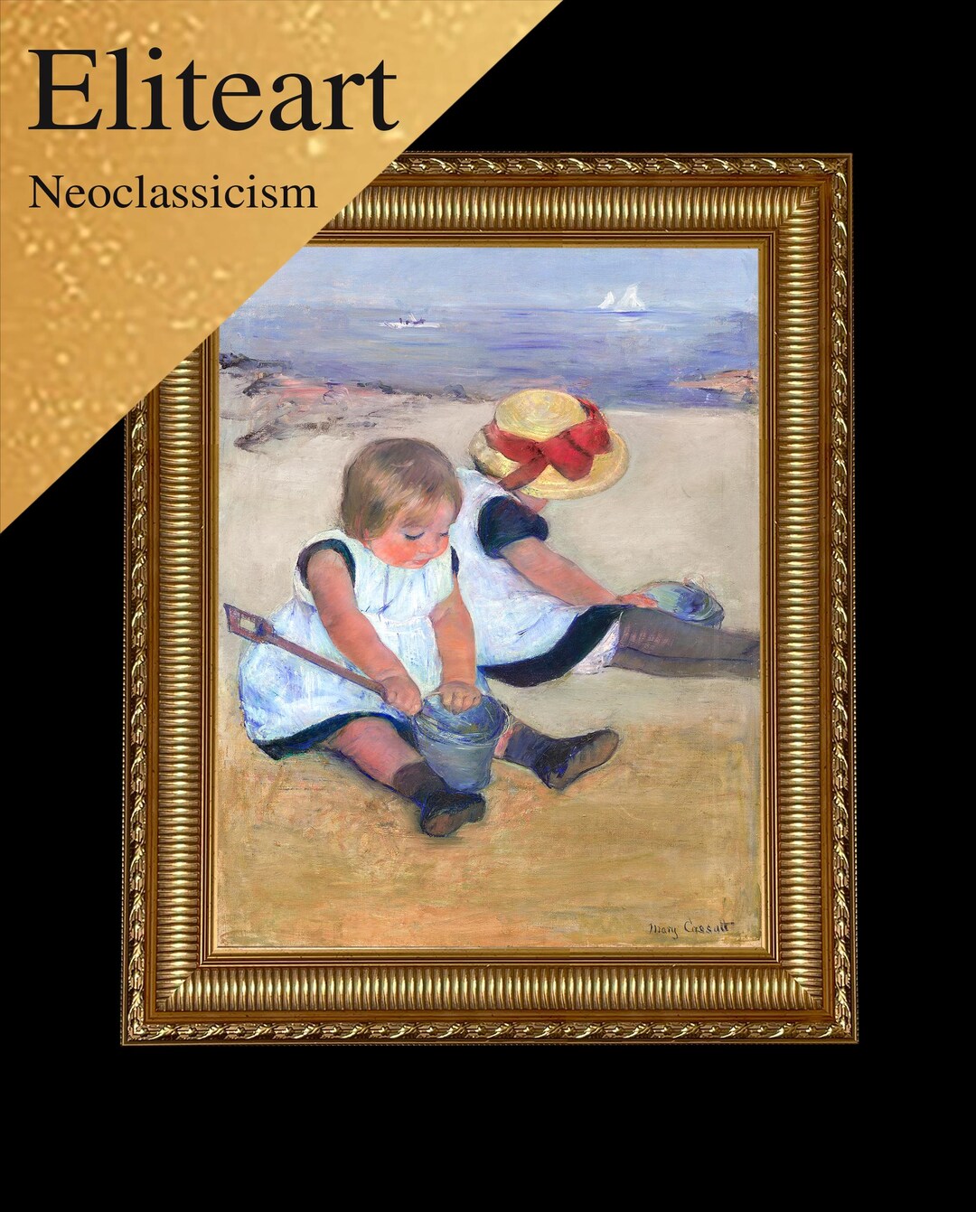 Eliteart-children Playing on the Beach by Mary Cassatt Oil Painting ...