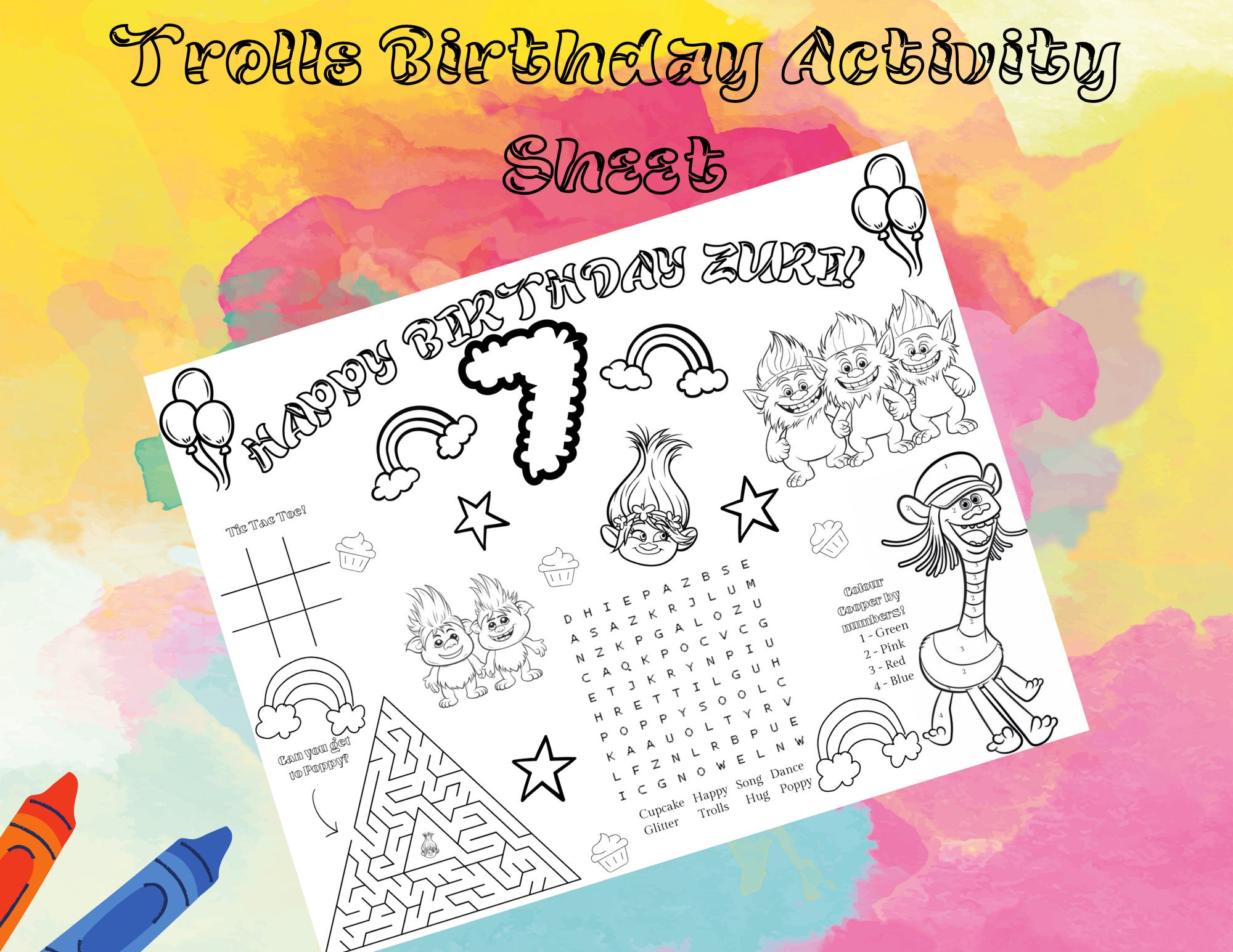 Trolls Birthday Coloring Trolls Activity Sheet Printable Trolls