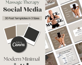 Plantillas para publicaciones en redes sociales de masajistas, marketing de spa (Canva, PDF)