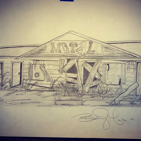 Pencil Drawing Broken Motel