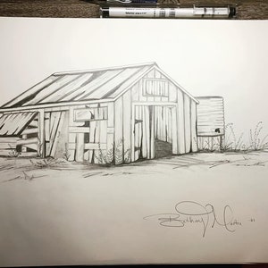 Pencil Drawing Broken Barnhouse
