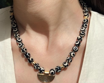 Collier fait main en perles d'agate, bijoux tendance bohème, 17 pouces
