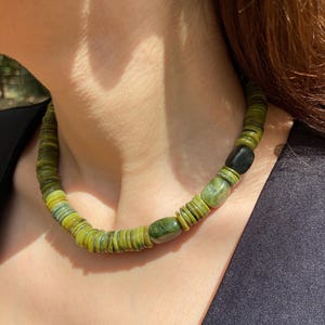 Green Nephrite Jade Necklace, Beaded Gemstone Necklace, Unique Necklace, Summer Necklace, Gift for Her, Natural Stone Necklace for Women