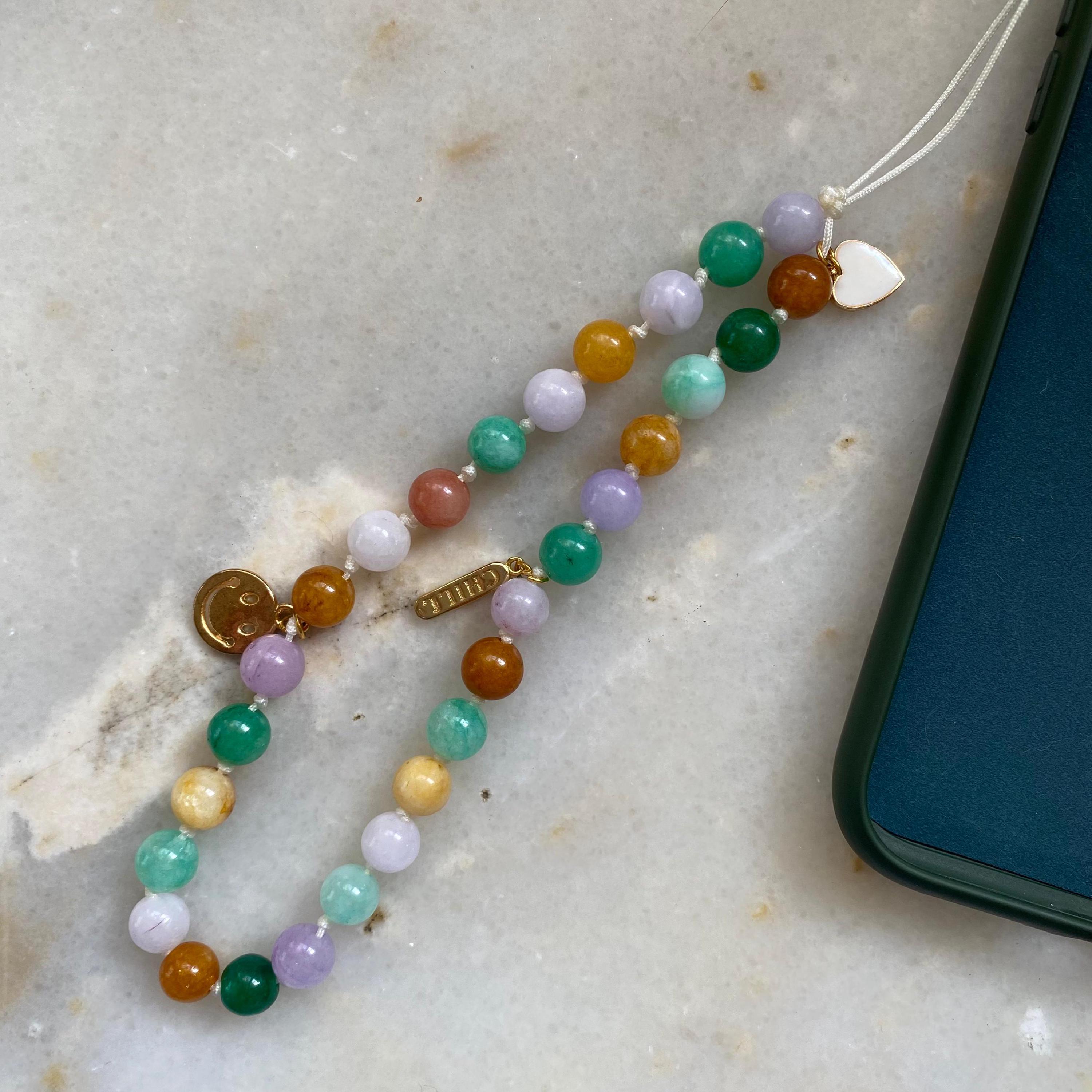 Colorful Beaded Gemstone Phone Charm Strap, Cute Phone Charm, Agate, Phone Keychain, Phone Accessories, Phone Charm Holder, Gift for Her